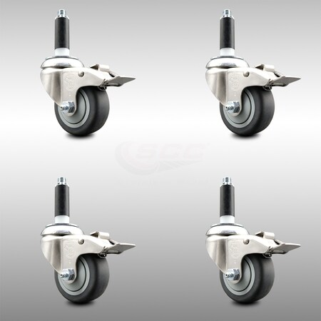 Service Caster 3.5 Inch 316SS Thermoplastic Rubber Swivel 7/8 Inch Stem Caster Set Lock Brake SCC-SS316TTLEX20S3514-TPRB-78-4